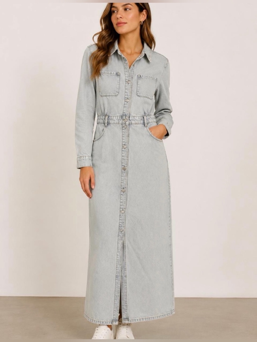 Zara | Long Sleeve Denim Maxi Dress, XS